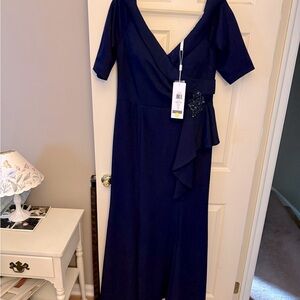 Rina diMontella Blue Wrap Tie Front Gown